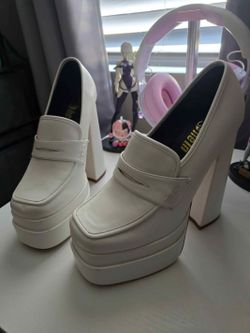 White Chunky Mary Jane Heels