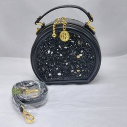 E&Ger Women's Black Compact Round Crossbody Shoulder Bag Handbag Purse
