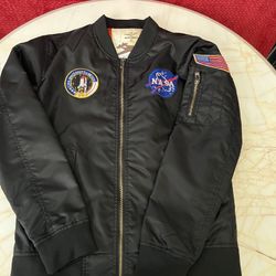 Asst Series Militare Jacket, NASA 100th SPACE Shuttle Mission Patches Mens Black