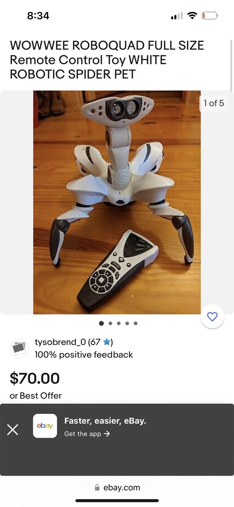 Kids Robot : WOWWEE ROBOQUAD FULL SIZE Remote Control Toy WHITE ROBOTIC SPIDER PET