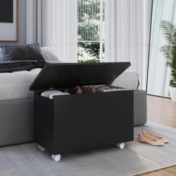 Chest & Storage Trunk for Blankets, Balls, Shoes, Clothes - Entryway Storage Box with Lid - Premium CARB-Free Engineered Wood - Black