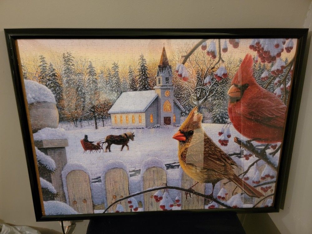 Kim Norlien "White Crimson Morning" Completed 1000 piece Puzzle Framed 21" L x 21" W