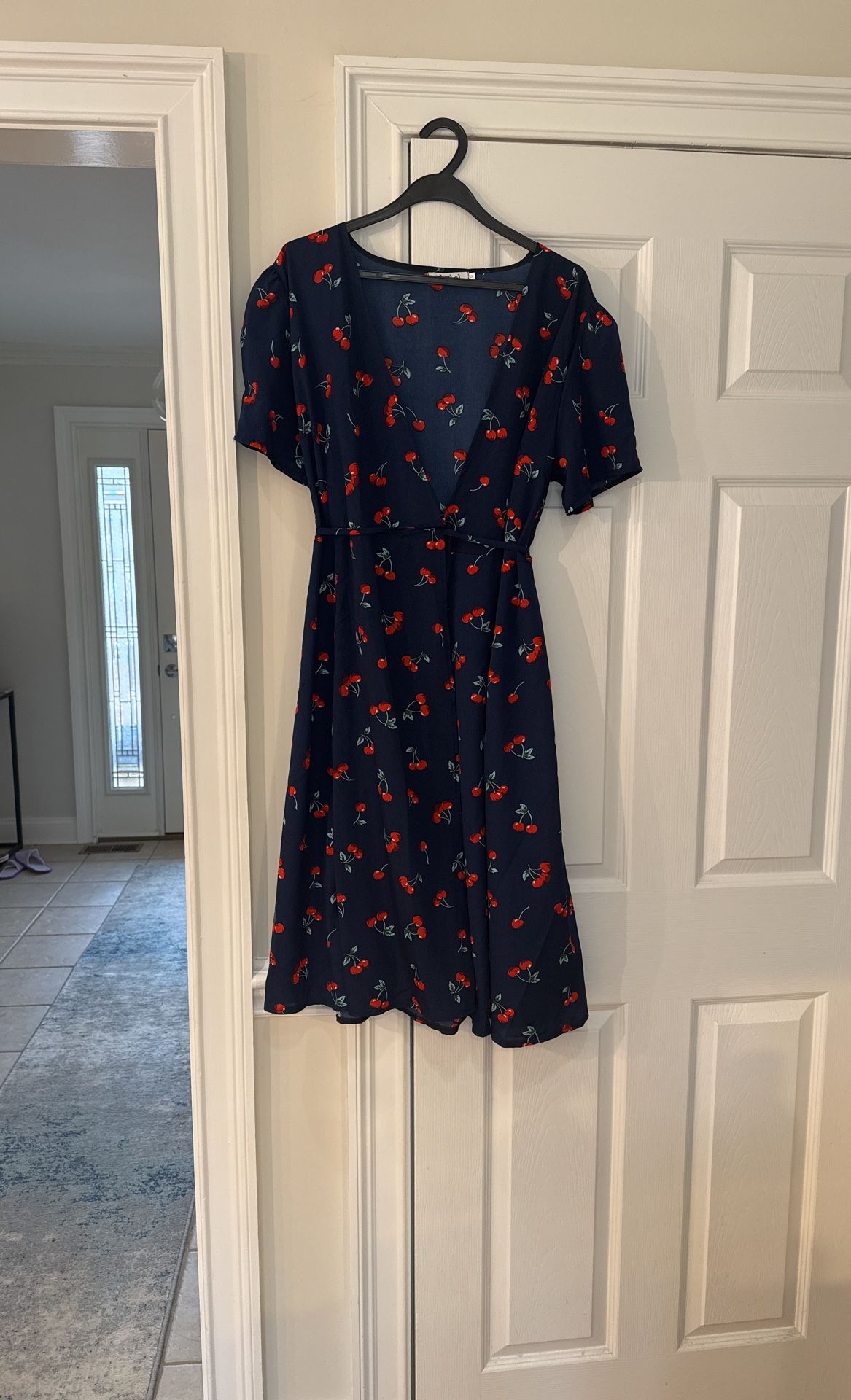 Cherry Print Wrap Long Dress - Midnight Blue 6-8