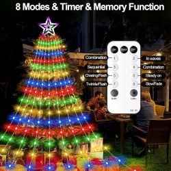 Firm On Price. Christmas Decorations Star Lights, 11.48ft 350 LED Waterfall Tree Lights w 8 Modes Timer, Remote, Plug in, Indoor, Outdoor. Multicolor