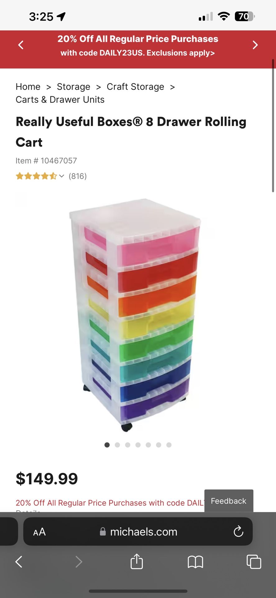 Really Useful Boxes® 8 Drawer Rolling Cart