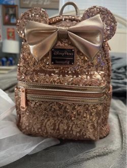 Loungefly Disney Parks Minnie Mouse Rose Gold Sequin Mini Backpack