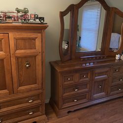 Bassett Brand Dresser, Mirror, And Wardrobe