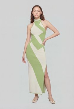 Trendy Threads Green and White Knit Maxi Dress M
