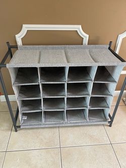 Storage Rack – 16 Cubby Shoe & Closet Cube Organizer – Gray