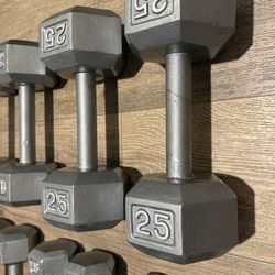 Beautiful Set Of Hex Cast Iron Dumbbells  In NEW CONDITION Total: 190 lbs