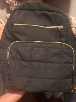 Black Quilted Nylon Backpack with Gold Zippers