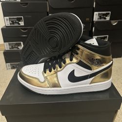 Nike Air Jordan 1 Mid SE Metallic Gold/Black-White DC1419-700 Size 8 Brand New