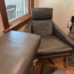 West Elm Leather Swivel Austin Chair and Ottoman