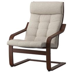 IKEA POÄNG Chair & Ottoman, Bentwood Frame, Cream Cushions
