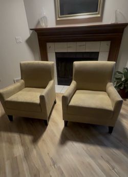 2 Elegant Gold Linen Fabric Living-room Chairs