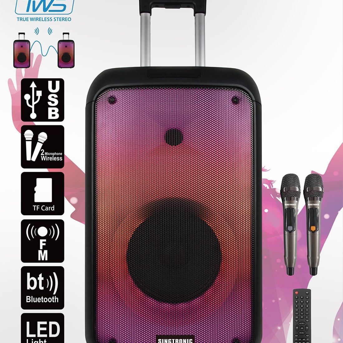 Professional Bluetooth Karaoke System Free: 2 x Wireless Microphones