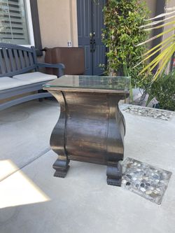 Wood Side Table Glass Top