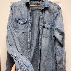 Express Men's Denim Western Snap Button Shirt