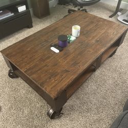 Iron And Wood Coffee Table With Casters