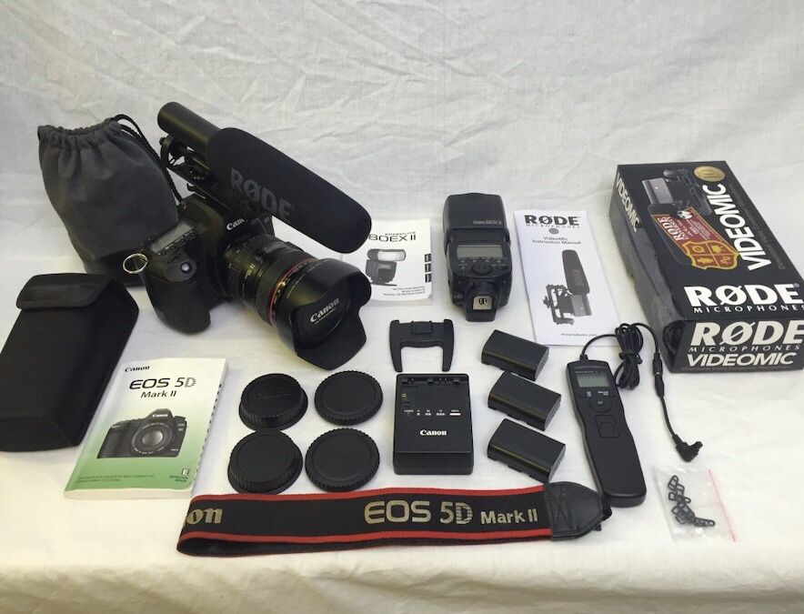 Canon 5D Full Frame SLR digital camera 24-105mm lens, Flash, microphone