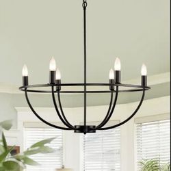 New Black Matte Finish Farmstyle 6 Light Wheel Chandelier $200 OBO 