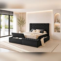 Black velvet king & queen bedframe
