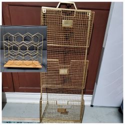 Gold Metal Mail Organizer & Wine Holder