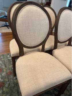 Set of 8 French Contemporary Round Fabric Dining Side Chairs