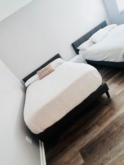 Full-size bedframe and mattresses (2 available)