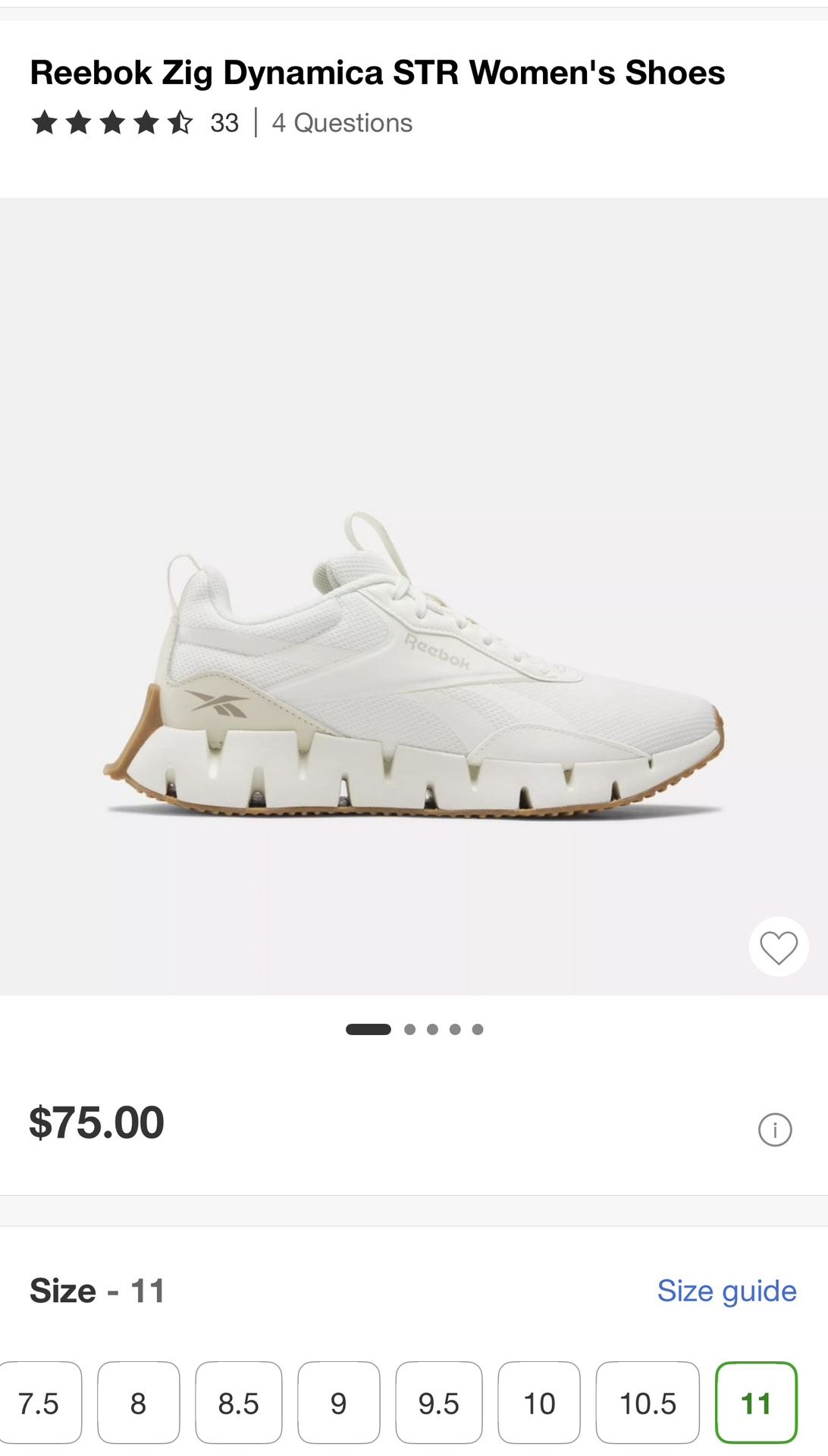 Reebok Size 11 White 