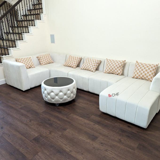 White Microfiber Modular Living Room Sofa Set
