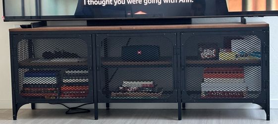 IKEA Industrial Metal TV Stand with Wood Top