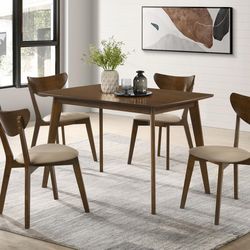 Dining set 5 pc Chestnut finish, Tan Leatherette, New Especial price