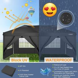 10' x 20' Pop Up Canopy, Instant Outdoor Tent, Commercial Party Canopy with Sidewalls and Carry Bag, Outdoor Event Canopy (10' x 20', Black)