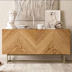 Mid Century Modern TV Stand for TVs up to 65", Herringbone Sideboard Buffet Cabinet Credenza