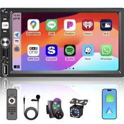 7'' Wireless Works with Ap Carplay Double Din Car Stereo,FM Car Radio,Car Bluetooth,IPS 1024 * 600 Touchscreen, Car Backup Camera, Steering Wheel Cont