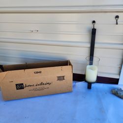 NEW VINTAGE Metal Wall Sconce With Glass Hurricane Candle Holder 18" TALL