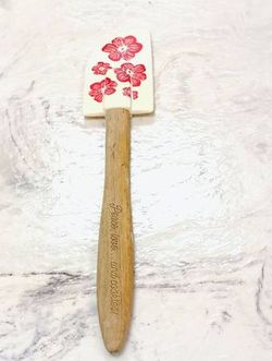 Love Peace and Cookies! White With Red Flowers Silicone Cookie Spatula