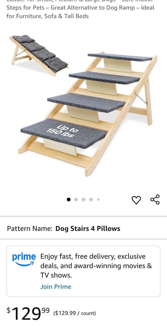 4-Step Wooden Dog Stairs for High Bed – Sturdy Pet Ladder for Small, Medium & Large Dogs – Safe Indoor Steps for Pets – Great Alternative to Dog Ramp 