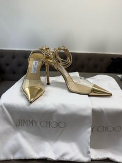 Authentic Jimmy Choo sandals in Gold/Clear, size 37.5