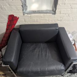 Corbusier Comfy"Navy Blue Leather Single Lounge Armchair"