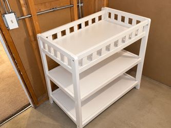White Wood Baby Changing Table with Shelves