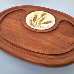 Teak Oval Serving Tray by Goodwood, Harvest Wheat Collection 1970s