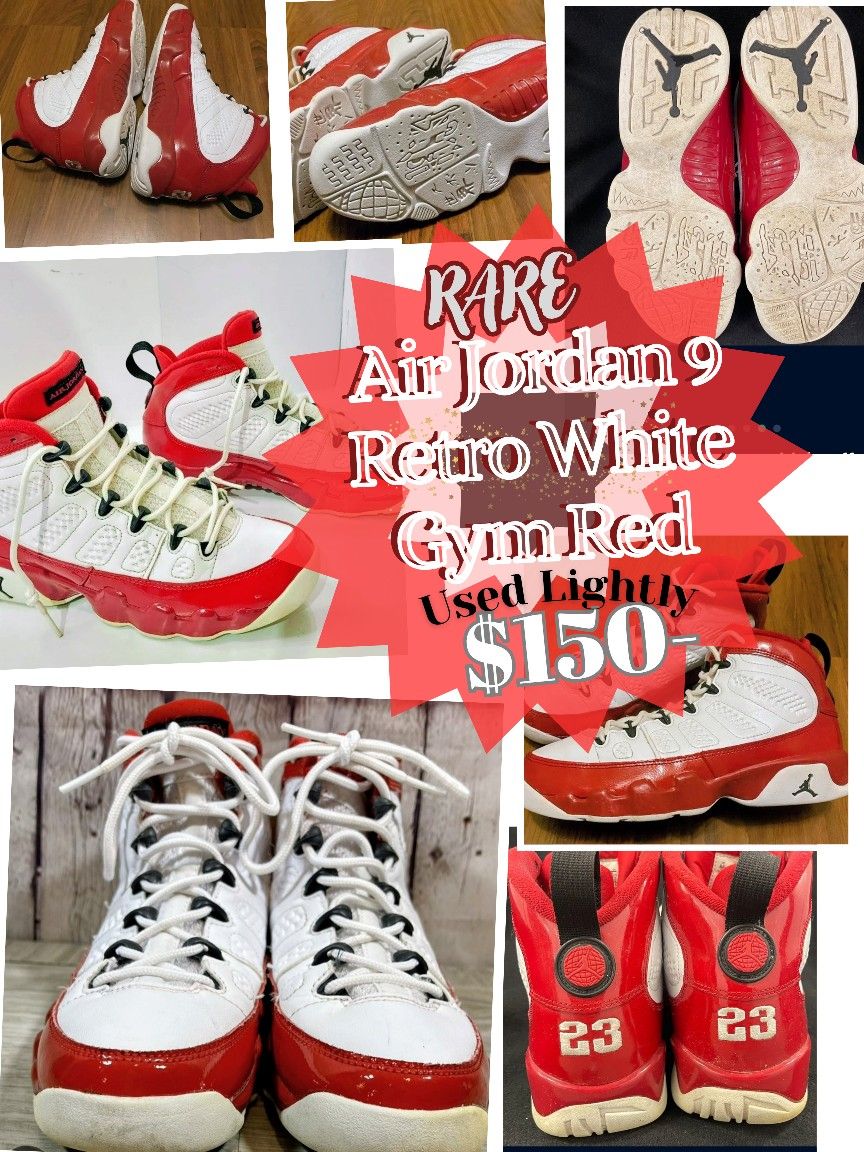 Air Jordan 9 Retro White Gym Red- Size 7y