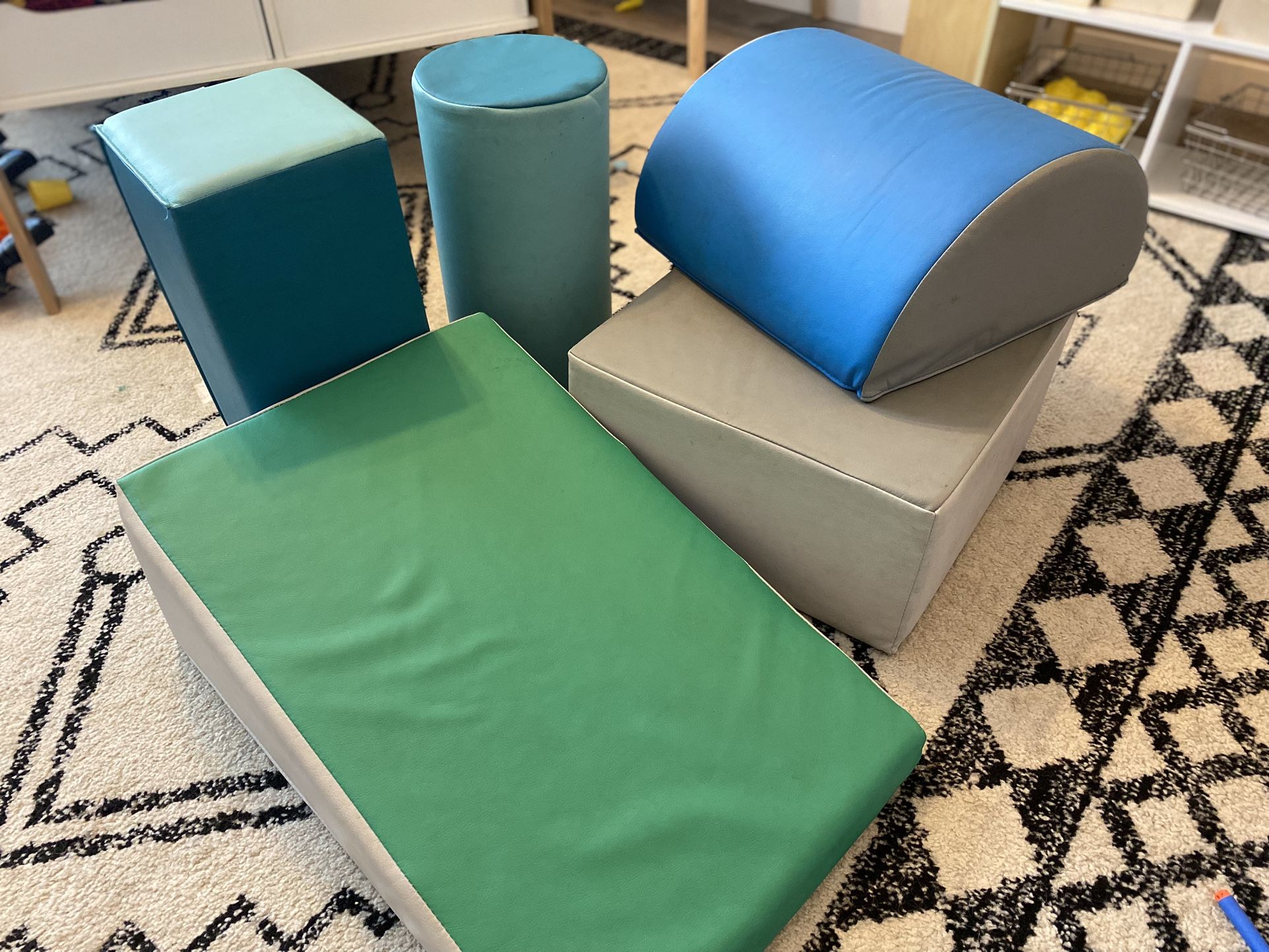 5-Piece Kids Soft Foam Block Activity Play Structures (blue, green & gray)