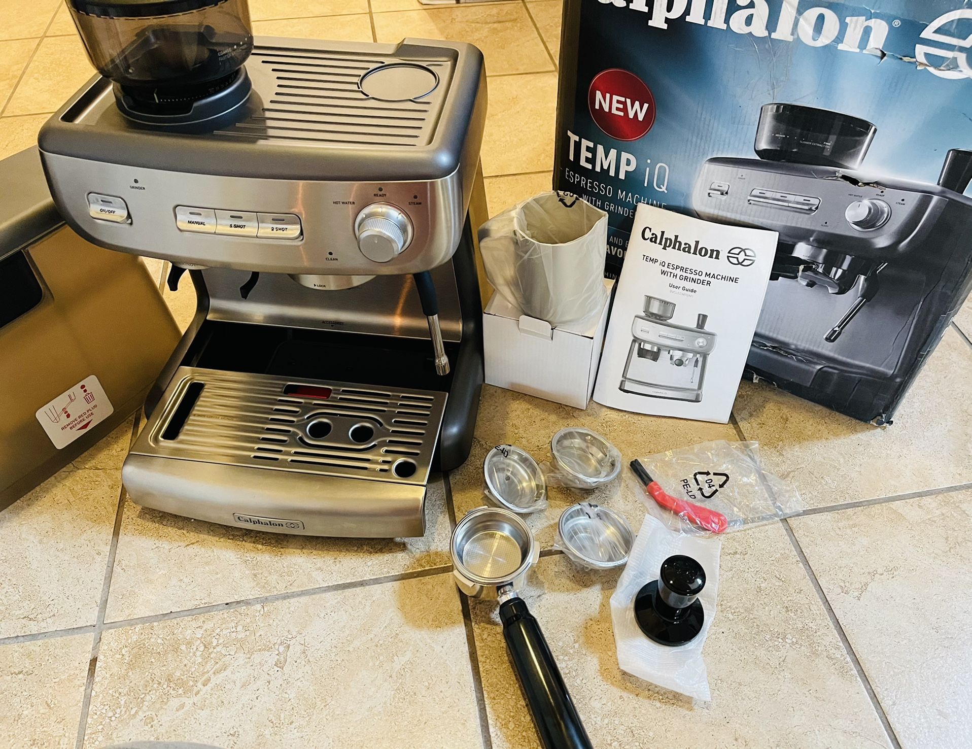 Temp IQ Espresso Machine With Grinder And Steam Wand, Stainless