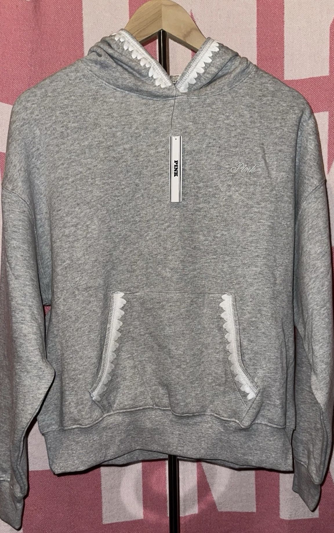 NWT Victorias Secret PINK Embroidered Ivy Fleece Campus Hoodie 