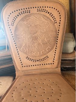 Hand-Tooled Leather Chair Cushion Set