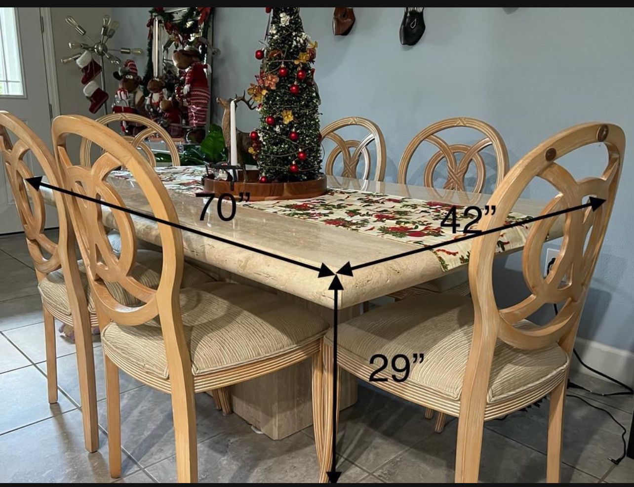 REAL TRAVERTINE MARBLE DINNING TABLE W 6 CHAIRS made in ITALY in EXCELLENT CONDITION - delivery