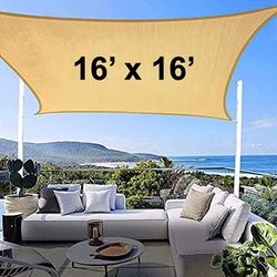 (New) $40 Large Square 16x16 FT Sun Shade Sail Outdoor Canopy Cover with Rope